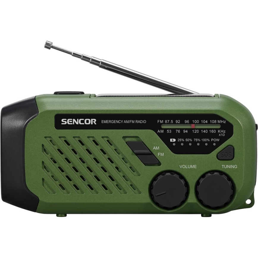 Sencor - Radio da campeggio con pannello solare e torcia LED 5V/2000 mAh IPX4 verde