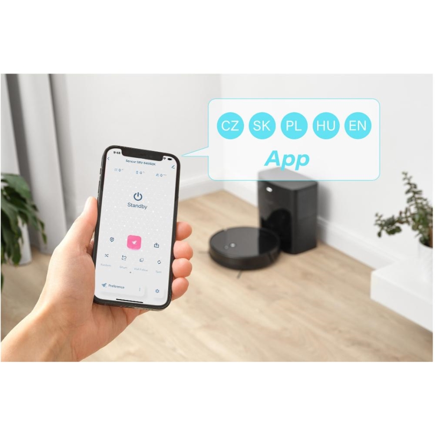 Sencor - Roboter-Staubsauger mit Wischfunktion 2-in-1 16 W/2600 mAh WLAN schwarz + Fernbedienung