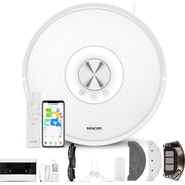 Sencor - Saugroboter 2-in-1 mit Wischfunktion, 50 W / 5000 mAh, Wi‑Fi, weiß, inkl. Fernbedienung