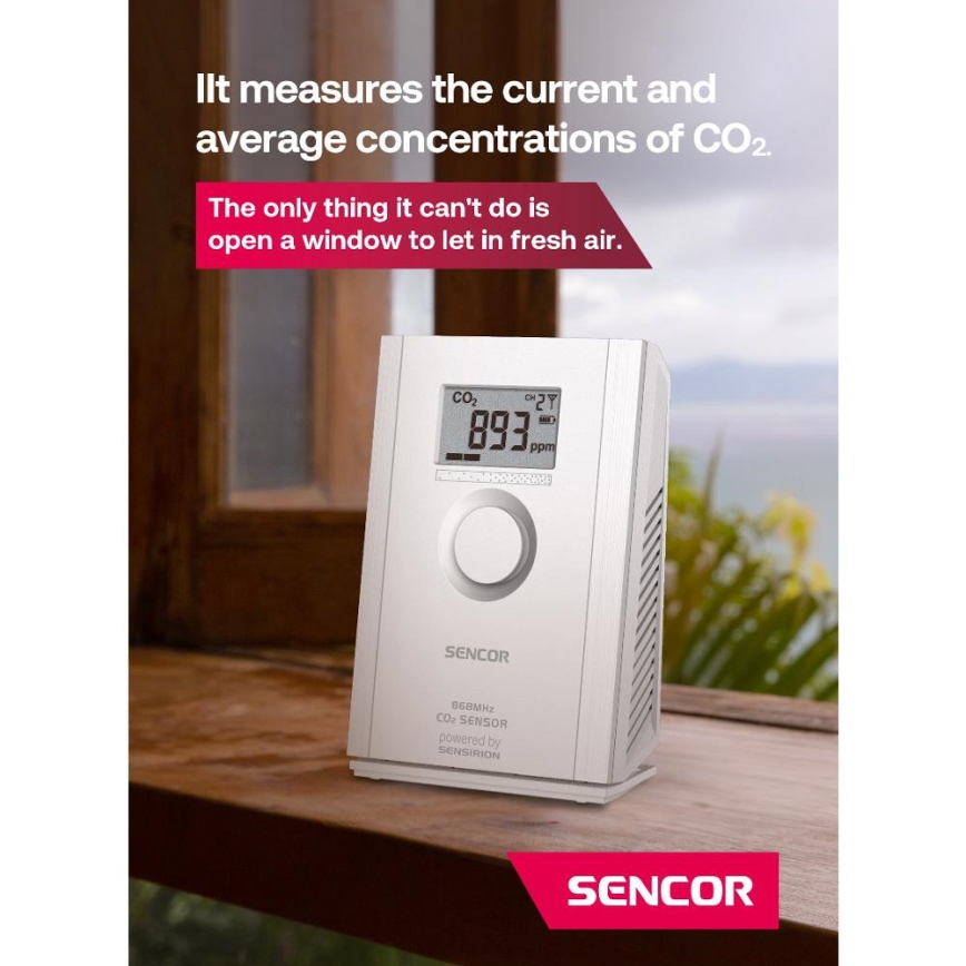 Sencor - Sensore wireless di anidride carbonica 5V/3xAA 2000 mAh
