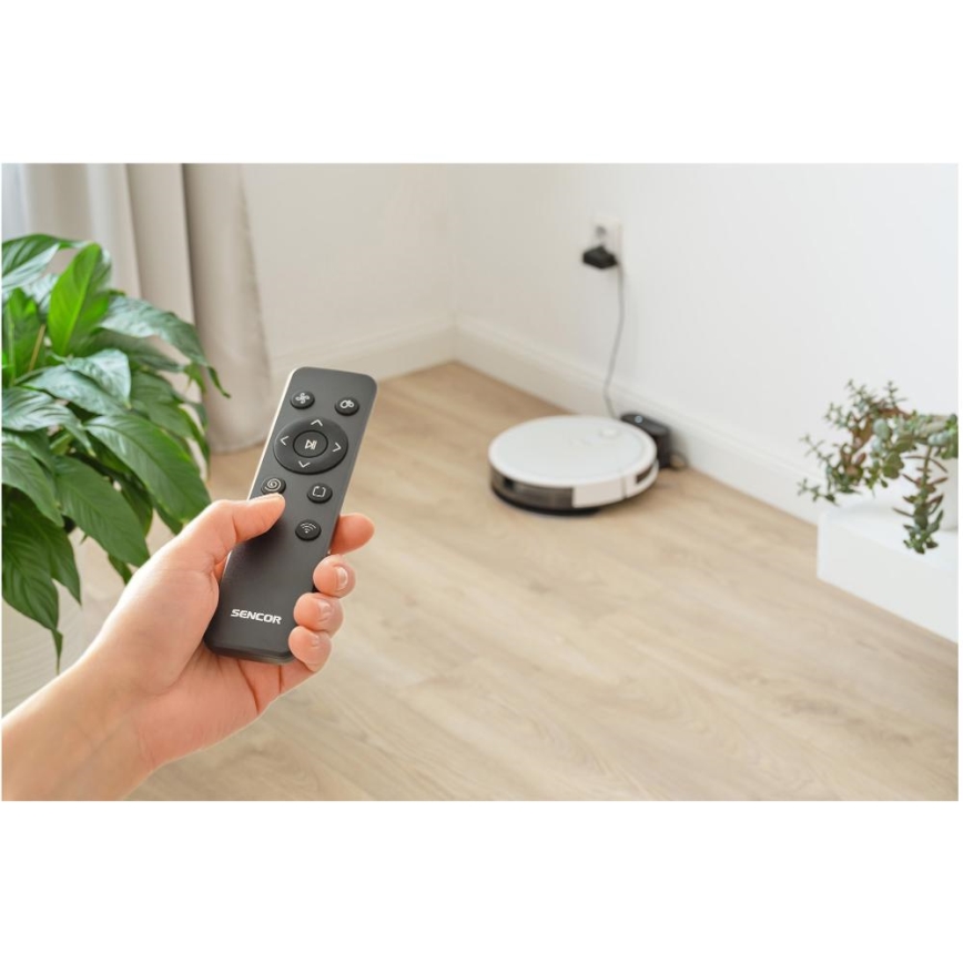 Sencor - Smart-Staubsaugerroboter  mit Wischmopp 2in1 28W/2600 mAh Wi-Fi weiß + Fernbedienung
