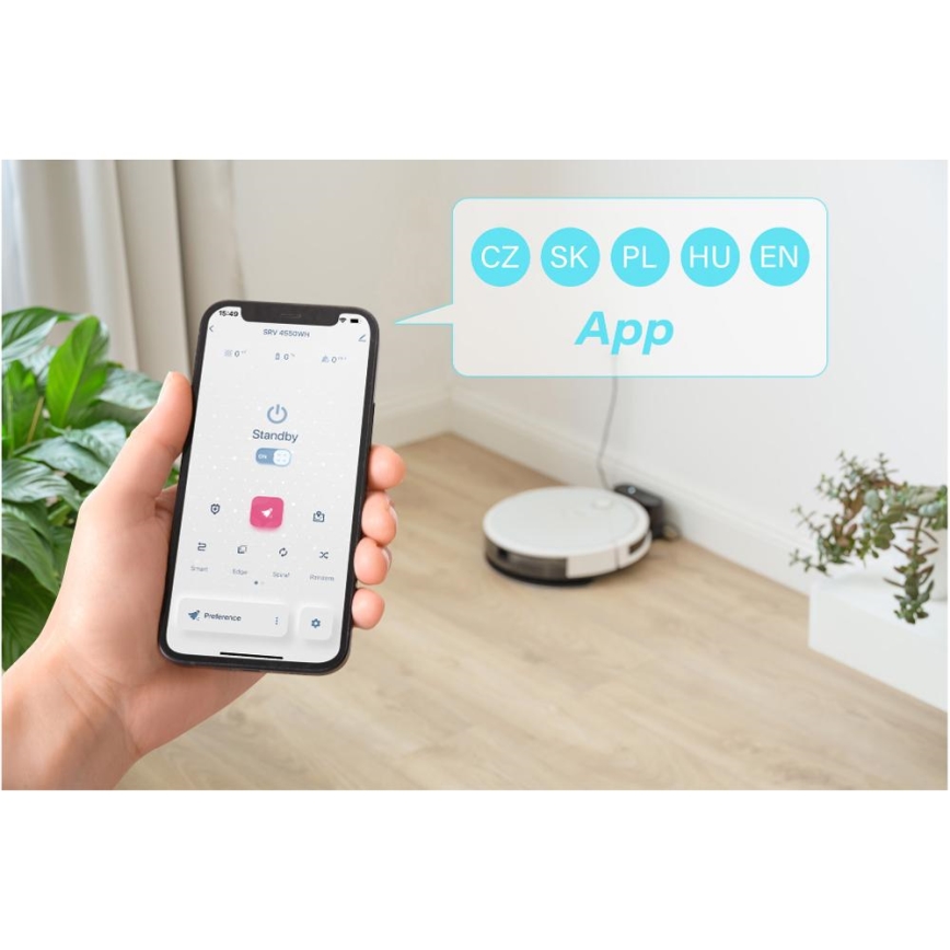 Sencor - Smart-Staubsaugerroboter  mit Wischmopp 2in1 28W/2600 mAh Wi-Fi weiß + Fernbedienung
