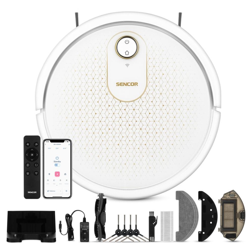 Sencor - Smart-Staubsaugerroboter  mit Wischmopp 2in1 28W/2600 mAh Wi-Fi weiß + Fernbedienung