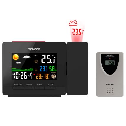 Sencor - Station météo avec écran couleur LCD, alarme et projection 2xAA