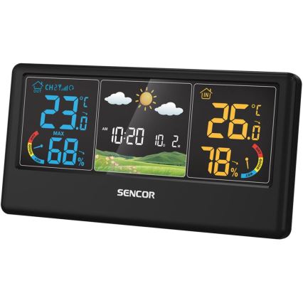 Sencor - Station météo avec écran LCD couleur 3xAAA + 2xAA noire