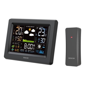 Sencor - Station météo avec écran LCD couleur, alimentée par 3xAA + 2xAA, noir