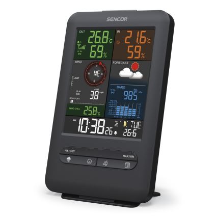 Sencor - Station météo professionnelle avec écran couleur et alarme 1xCR2032