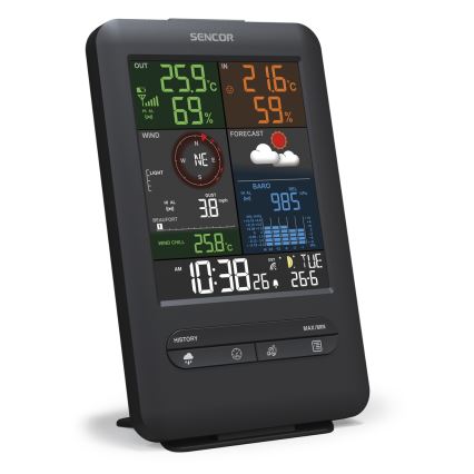Sencor - Station météo professionnelle avec écran couleur et alarme 1xCR2032