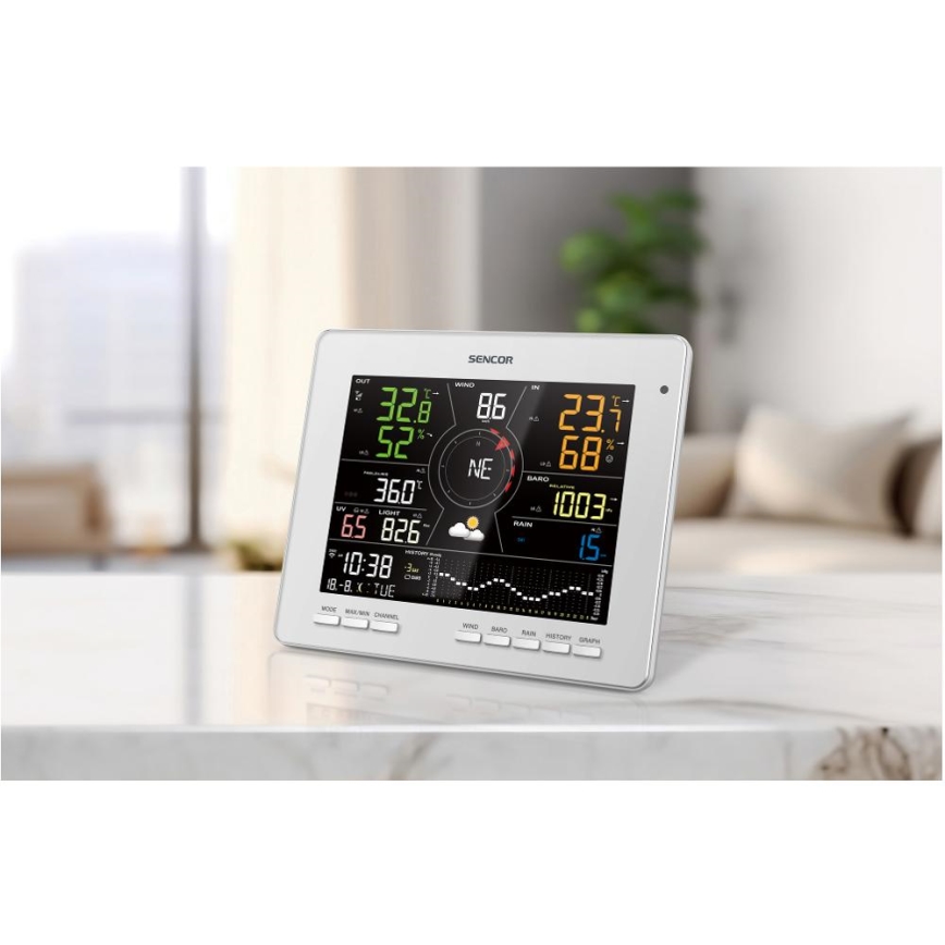 Sencor - Station météo professionnelle avec écran couleur LCD 1xCR2032 Wi-Fi Tuya