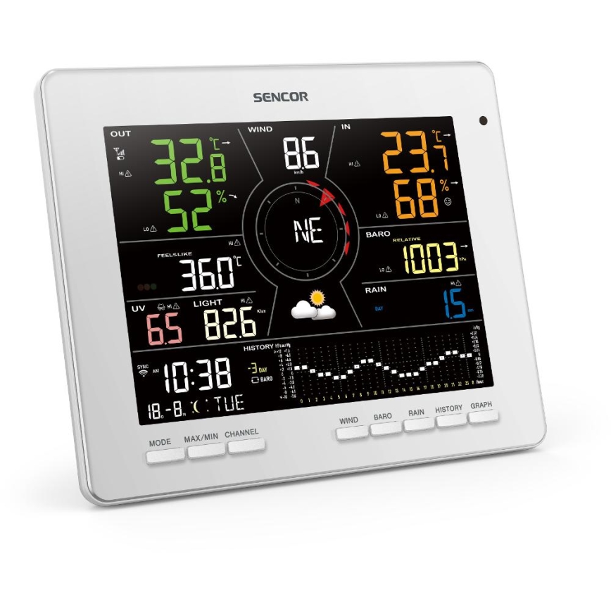 Sencor - Station météo professionnelle avec écran couleur LCD 1xCR2032 Wi-Fi Tuya