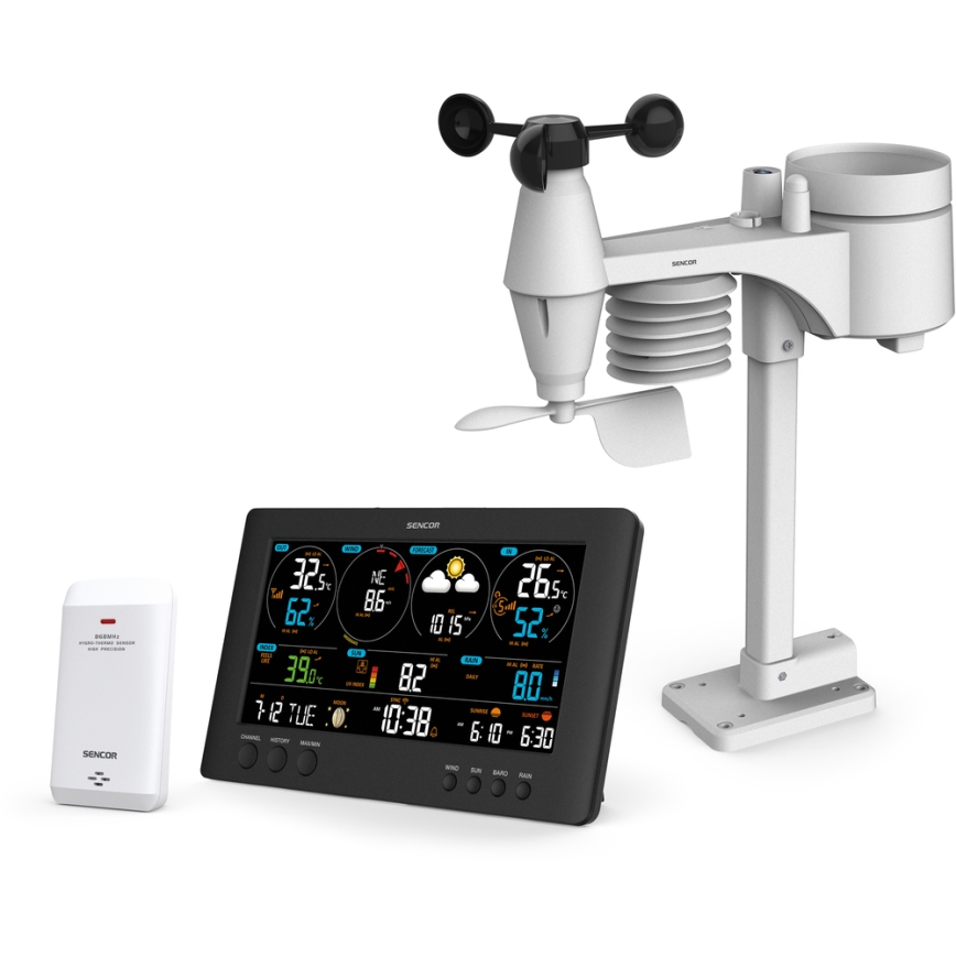 Sencor - Station météo professionnelle avec écran LCD couleur 5V/1xCR2032 + 3xAA Wi-Fi
