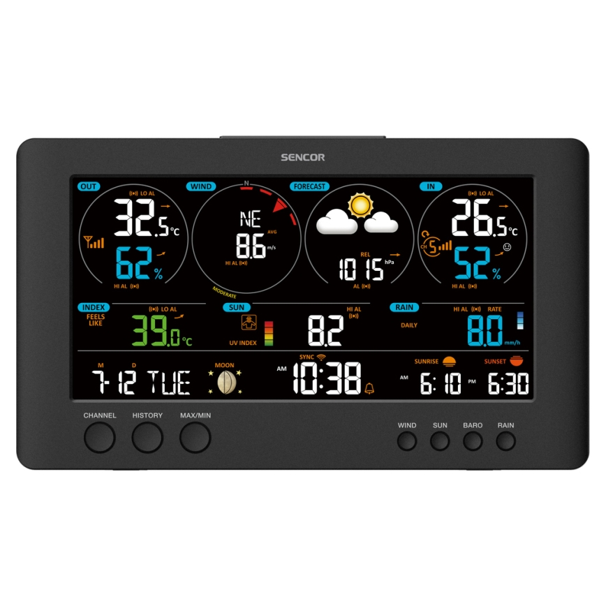 Sencor - Station météo professionnelle avec écran LCD couleur 5V/1xCR2032 + 3xAA Wi-Fi