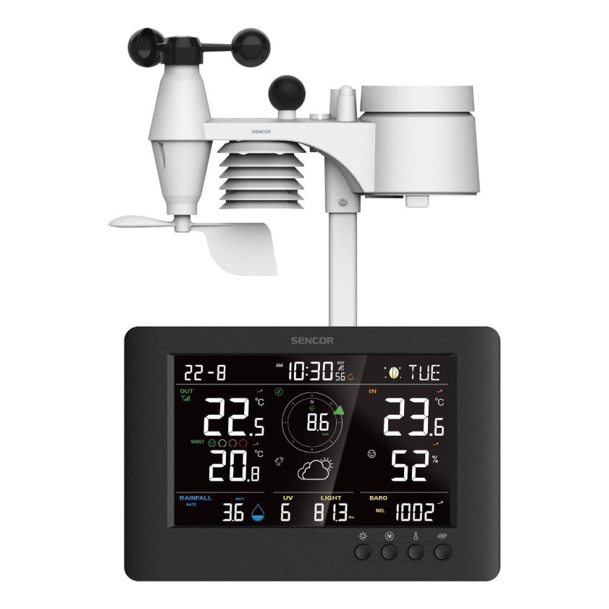 Sencor - Station météo professionnelle avec écran LCD couleur et réveil intégré 5V/1xCR2032 + 3xAA