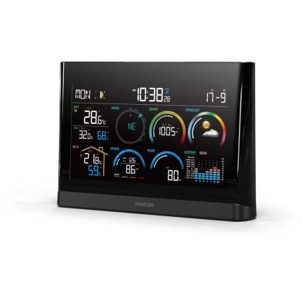 Sencor - Station météo professionnelle avec écran LCD couleur et réveil 5V/3xAAA + 3xAA