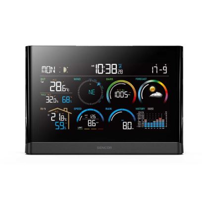 Sencor - Station météo professionnelle avec écran LCD couleur et réveil 5V/3xAAA + 3xAA