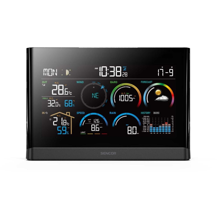 Sencor - Station météo professionnelle avec écran LCD couleur et réveil 5V/3xAAA + 3xAA