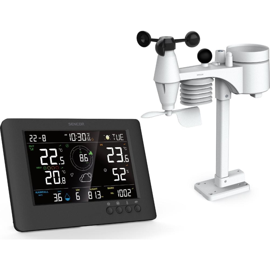 Sencor - Station météo professionnelle avec écran LCD couleur et réveil intégré 5V/1xCR2032 + 3xAA