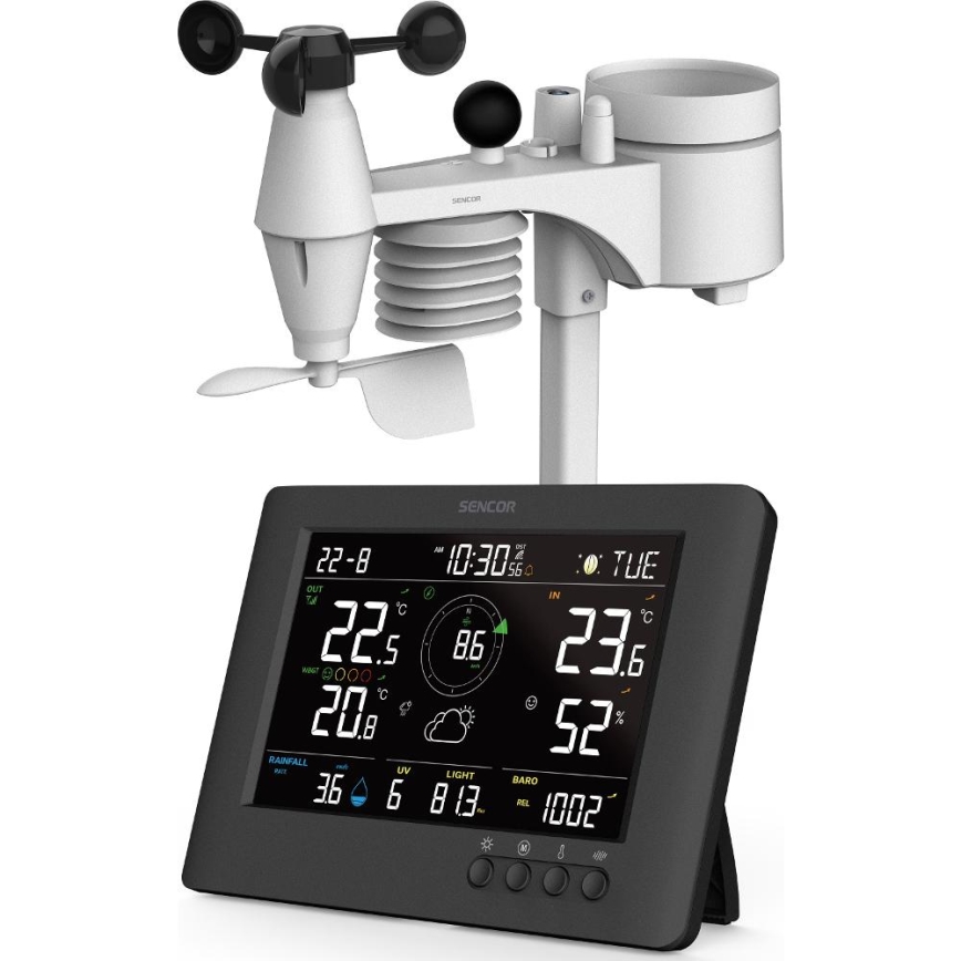 Sencor - Station météo professionnelle avec écran LCD couleur et réveil intégré 5V/1xCR2032 + 3xAA