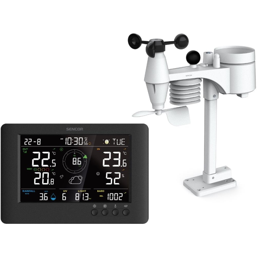 Sencor - Station météo professionnelle avec écran LCD couleur et réveil intégré 5V/1xCR2032 + 3xAA