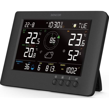 Sencor - Station météo professionnelle avec écran LCD couleur et réveil intégré 5V/1xCR2032 + 3xAA