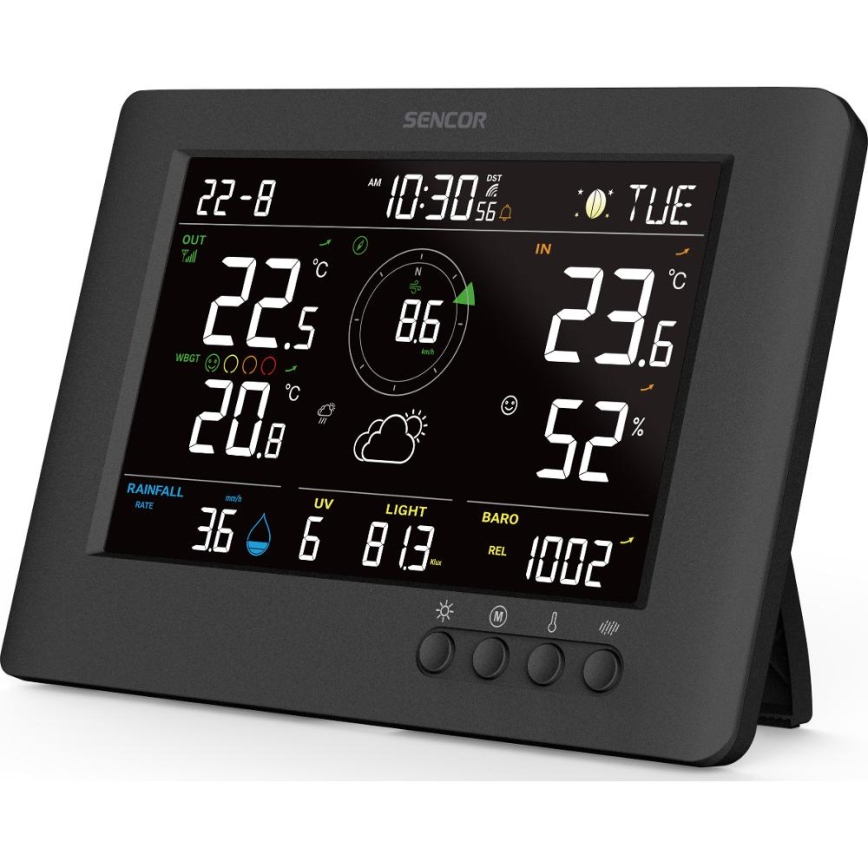 Sencor - Station météo professionnelle avec écran LCD couleur et réveil intégré 5V/1xCR2032 + 3xAA