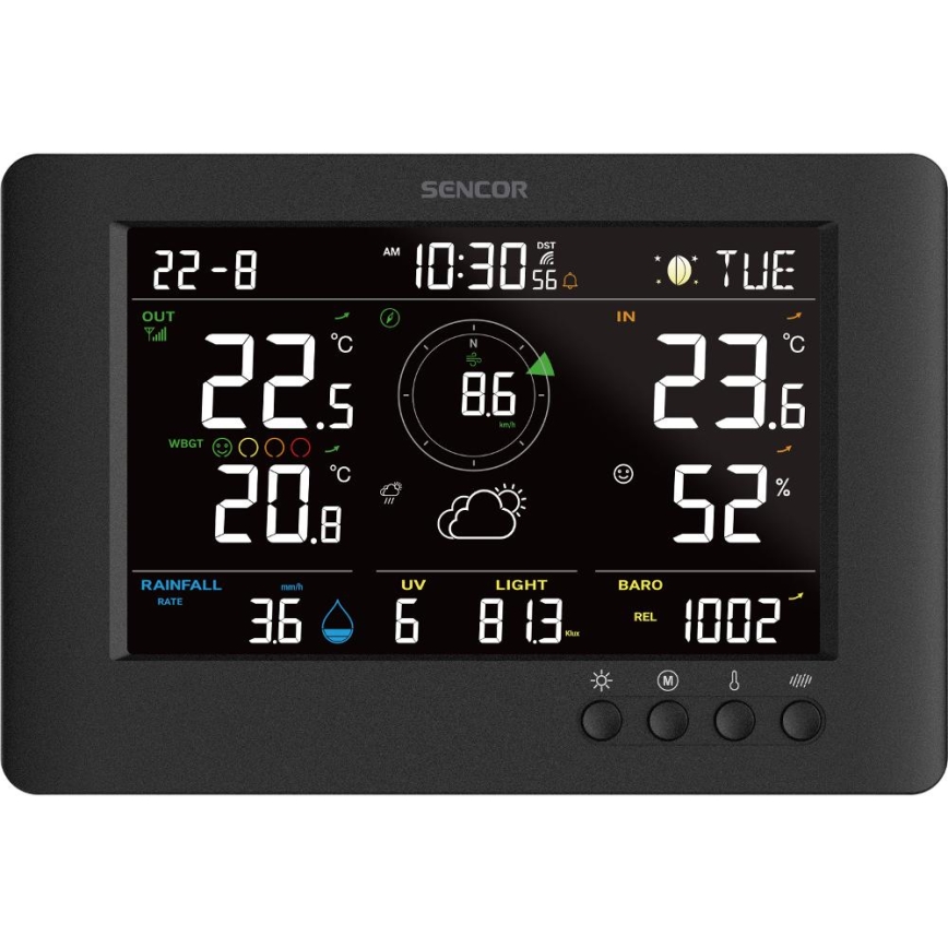 Sencor - Station météo professionnelle avec écran LCD couleur et réveil intégré 5V/1xCR2032 + 3xAA