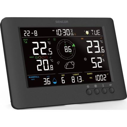Sencor - Station météo professionnelle avec écran LCD couleur et réveil intégré 5V/1xCR2032 + 3xAA