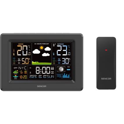 Sencor - Stazione meteo con display LCD a colori, 3xAA + 2xAA, nera