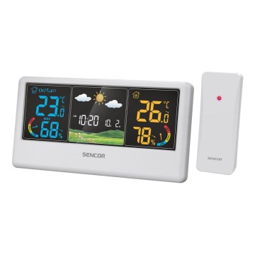 Sencor - Stazione meteo con display LCD a colori 3xAAA + 2xAA bianca