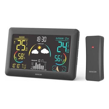 Sencor - Stazione meteo con display LCD a colori e sveglia 3xAA