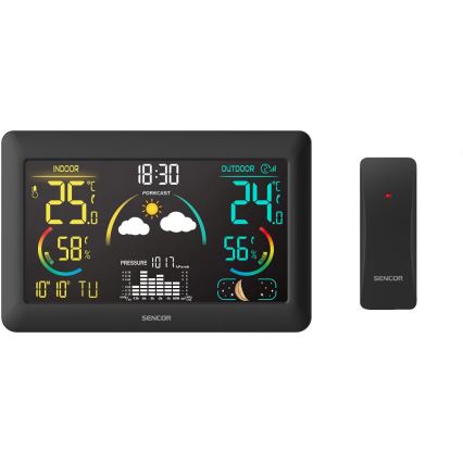 Sencor - Stazione meteo con display LCD a colori e sveglia 3xAA