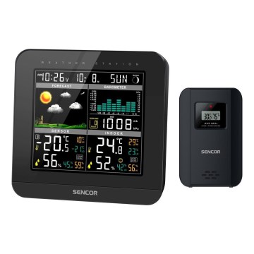 Sencor - Stazione meteo con display LCD a colori e sveglia 3xAAA nero