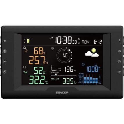 Sencor - Stazione meteorologica professionale con display LCD a colori e sveglia 5V/1xCR2032 + 3xAA
