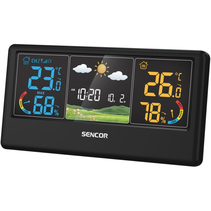 Sencor - Stazione meteorologica con display LCD a colori 3xAAA + 2xAA nero