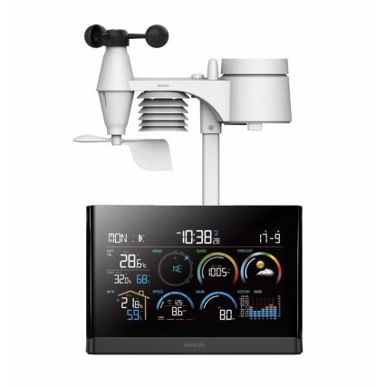 Sencor - Stazione meteorologica professionale con display LCD a colori e sveglia 5V/3xAAA + 3xAA