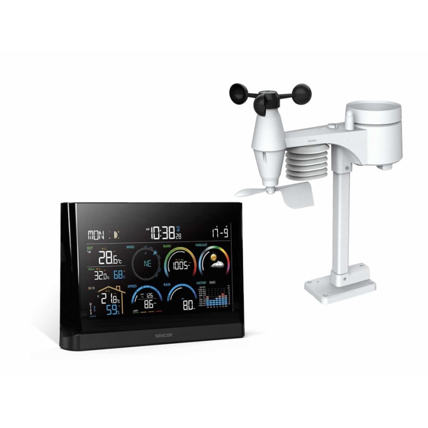 Sencor - Stazione meteorologica professionale con display LCD a colori e sveglia 5V/3xAAA + 3xAA