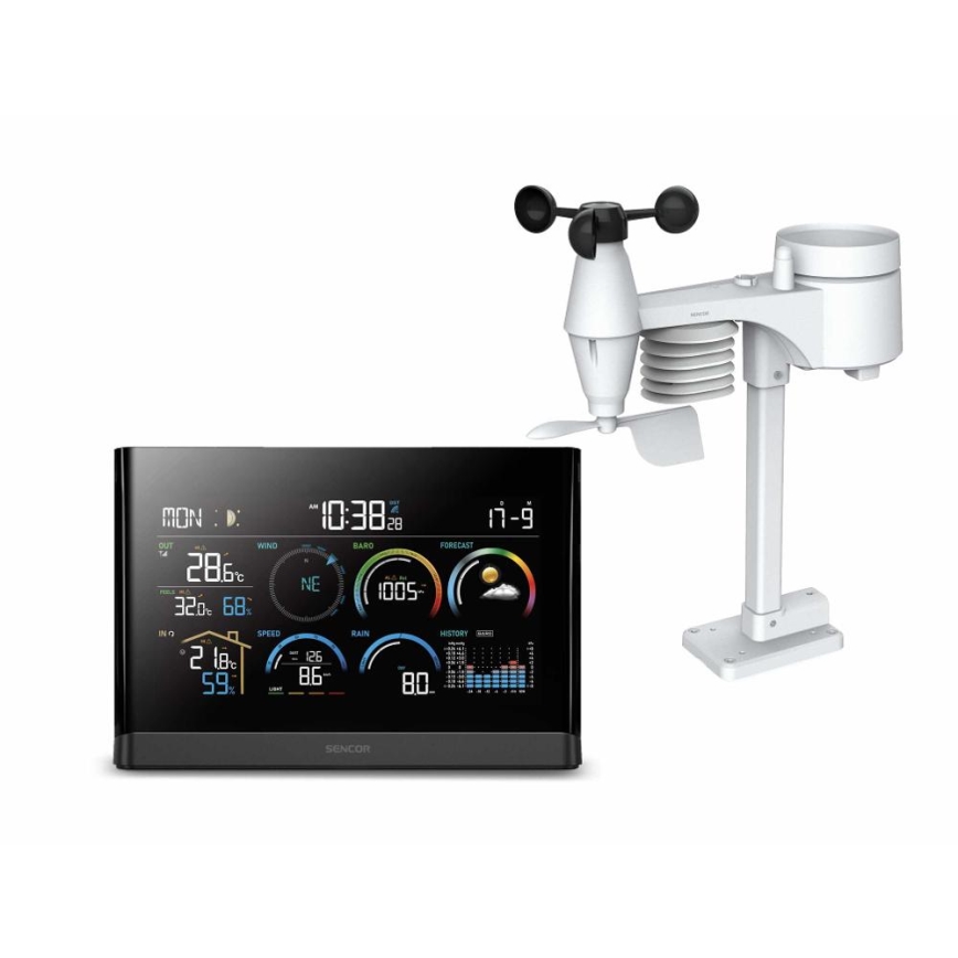 Sencor - Stazione meteorologica professionale con display LCD a colori e sveglia 5V/3xAAA + 3xAA