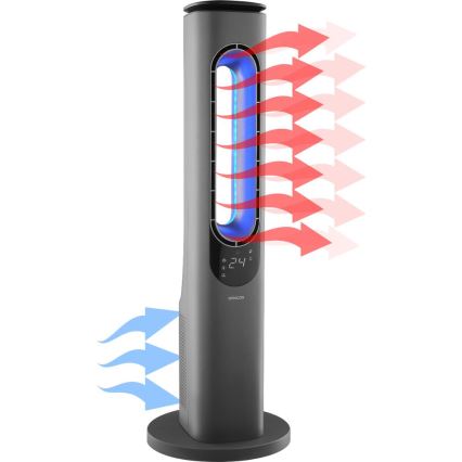 Sencor - Ventilatore a torre senza pale con elemento riscaldante in ceramica 1200/2000W/230V antracite + telecomando