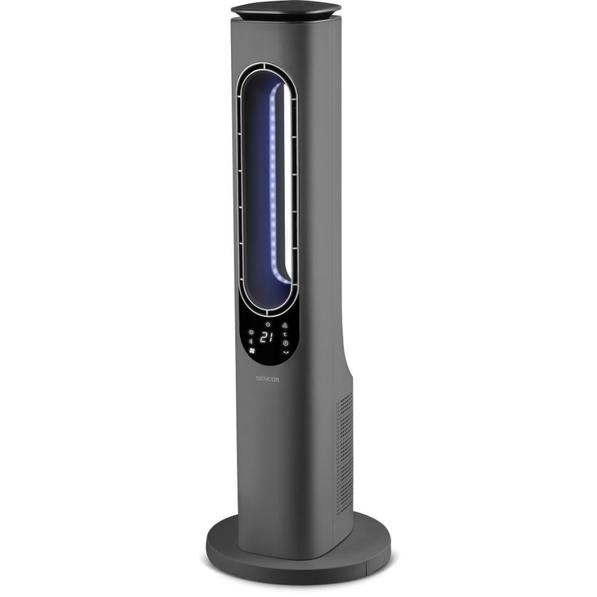 Sencor - Ventilatore a torre senza pale con elemento riscaldante in ceramica 1200/2000W/230V antracite + telecomando