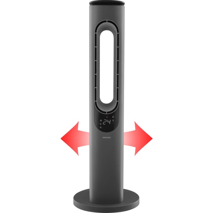 Sencor - Ventilatore a torre senza pale con elemento riscaldante in ceramica 1200/2000W/230V antracite + telecomando