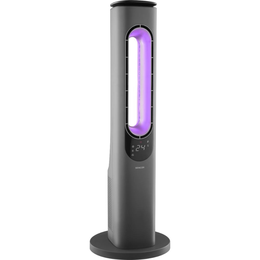Sencor - Ventilatore a torre senza pale con elemento riscaldante in ceramica 1200/2000W/230V antracite + telecomando