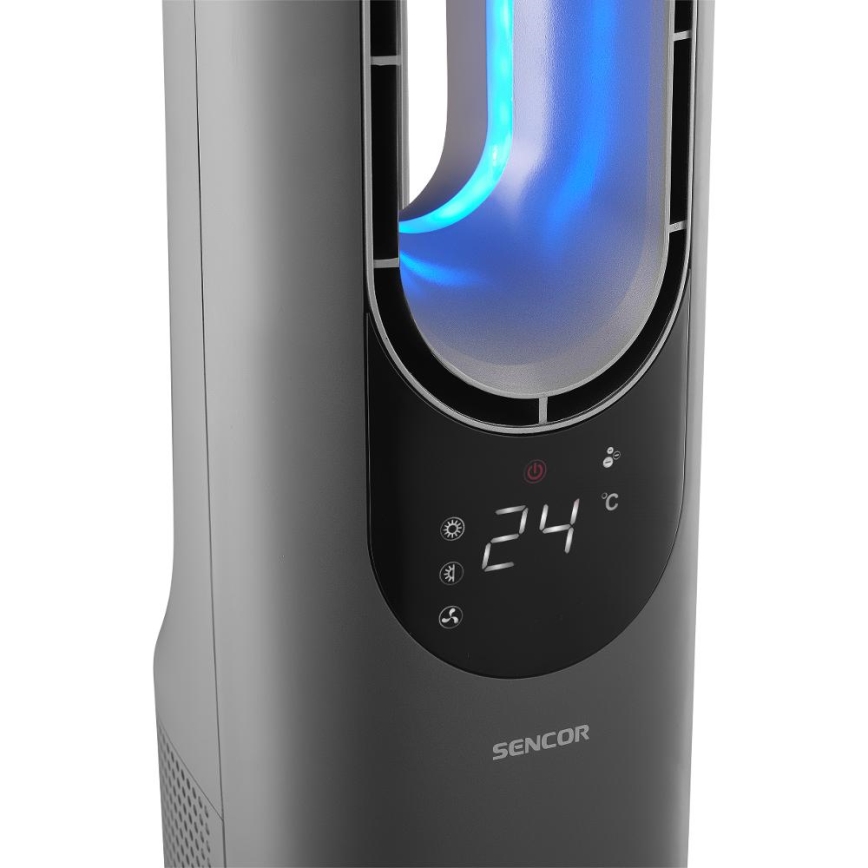 Sencor - Ventilatore a torre senza pale con elemento riscaldante in ceramica 1200/2000W/230V antracite + telecomando