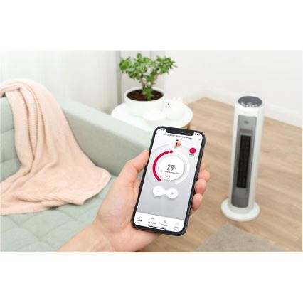 Sencor - Termoventilatore con elemento riscaldante in ceramica 2200W/230V Wi-Fi bianco + telecomando