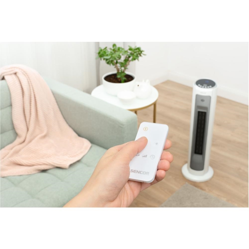 Sencor - Termoventilatore con elemento riscaldante in ceramica 2200W/230V Wi-Fi bianco + telecomando