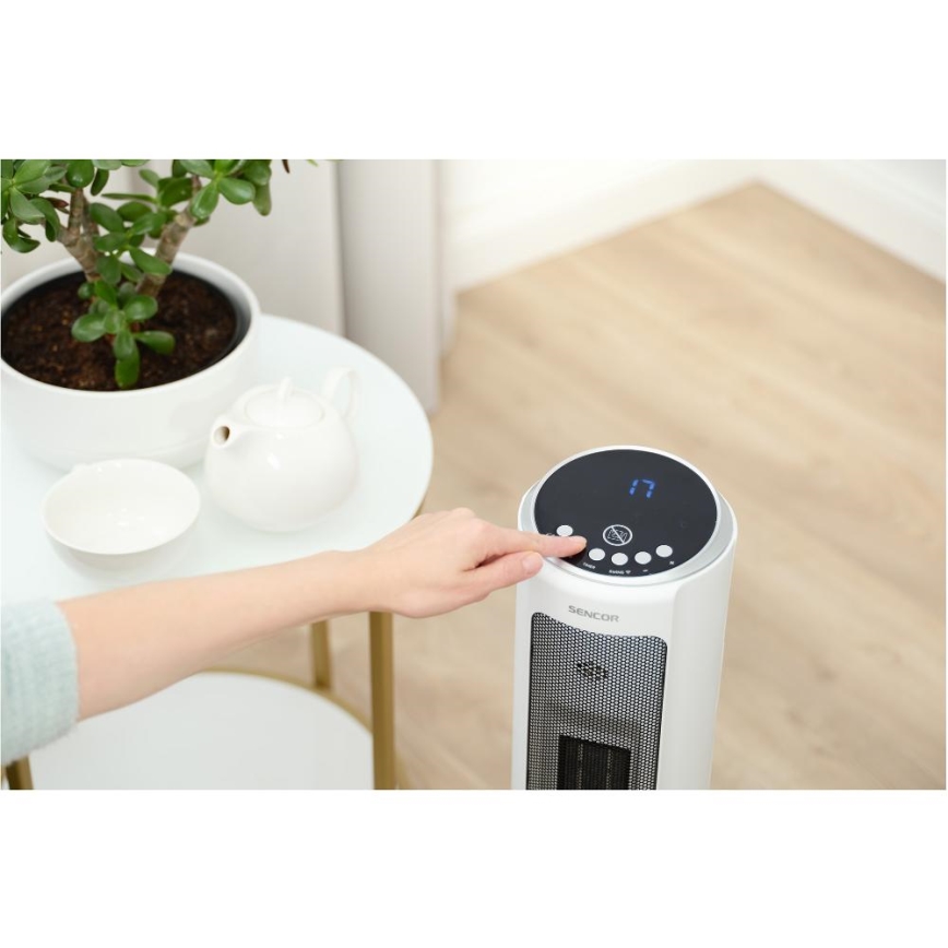 Sencor - Termoventilatore con elemento riscaldante in ceramica 2200W/230V Wi-Fi bianco + telecomando