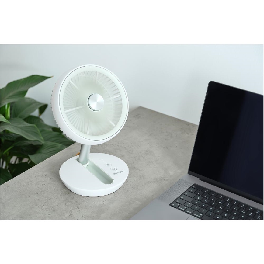 Sencor - Ventilatore da tavolo ricaricabile 5W/5V 4000 mAh bianco
