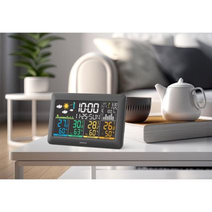 Sencor - Wetterstation mit farbigem LCD-Display + 3 Sensoren, 3xAA + 6xAA, schwarz
