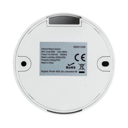 Sensore di movimento a infrarossi 360° 200W/230V bianco