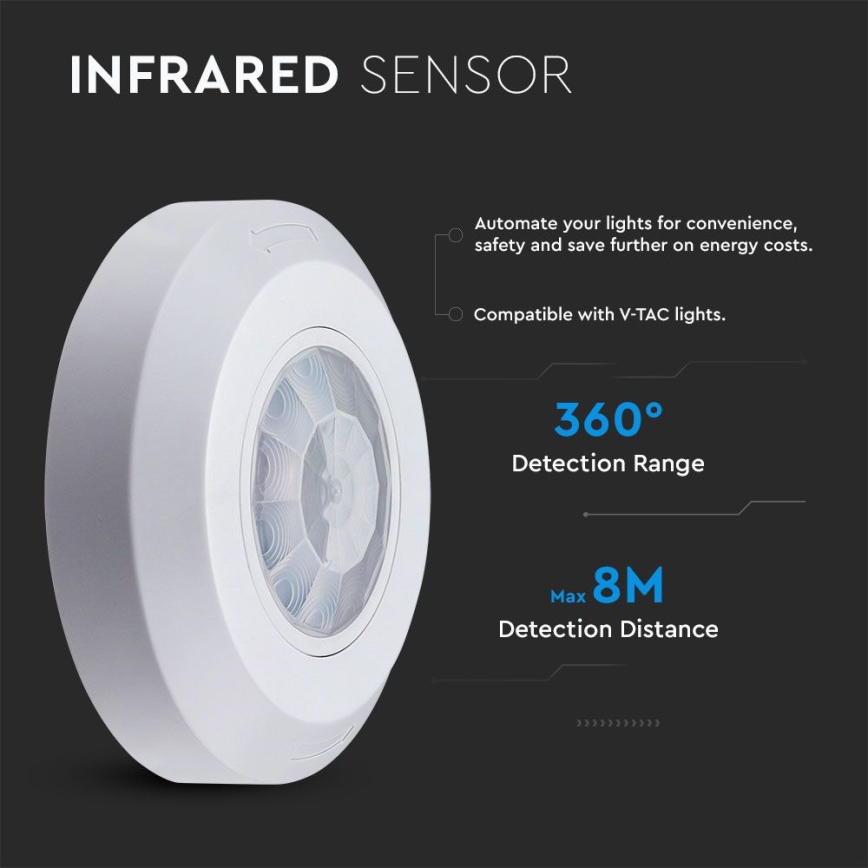 Sensore di movimento a infrarossi 360° 200W/230V bianco