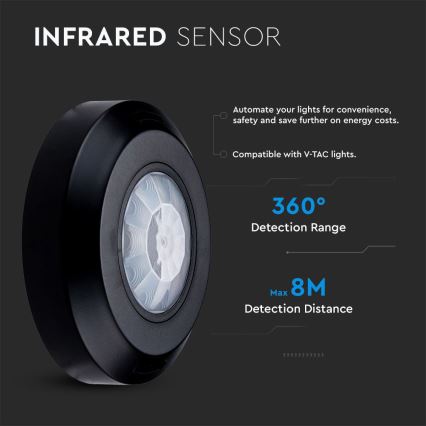 Sensore di movimento a infrarossi 360° 200W/230V nero